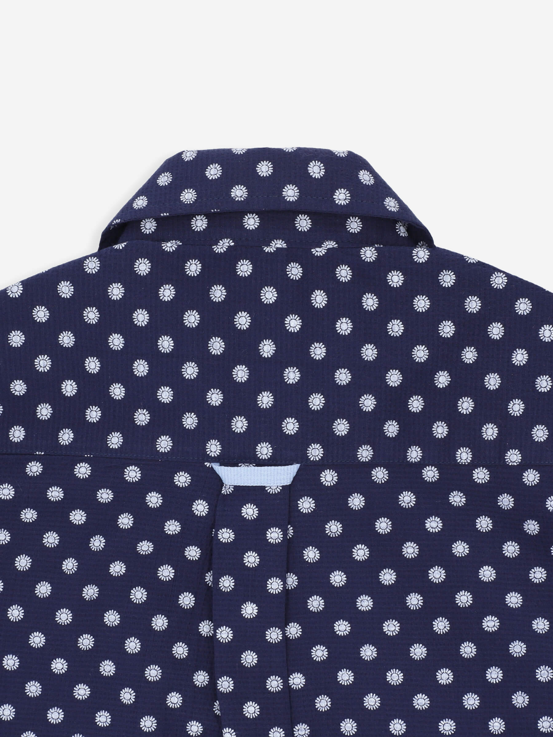 Navy Blue Printed Seersucked Short Sleeve Casual Shirt