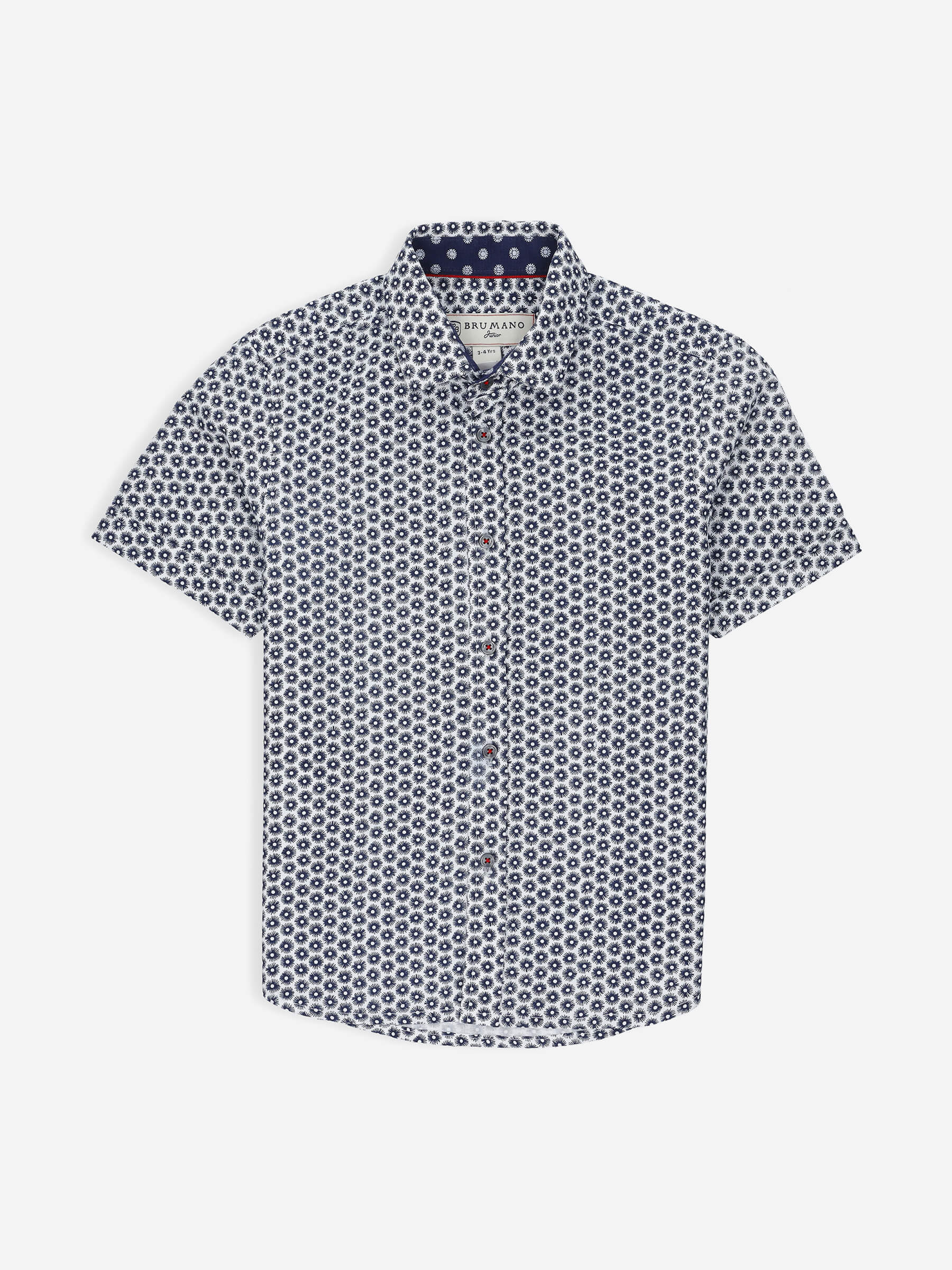 Navy Blue Printed Short Sleeve Casual Shirt