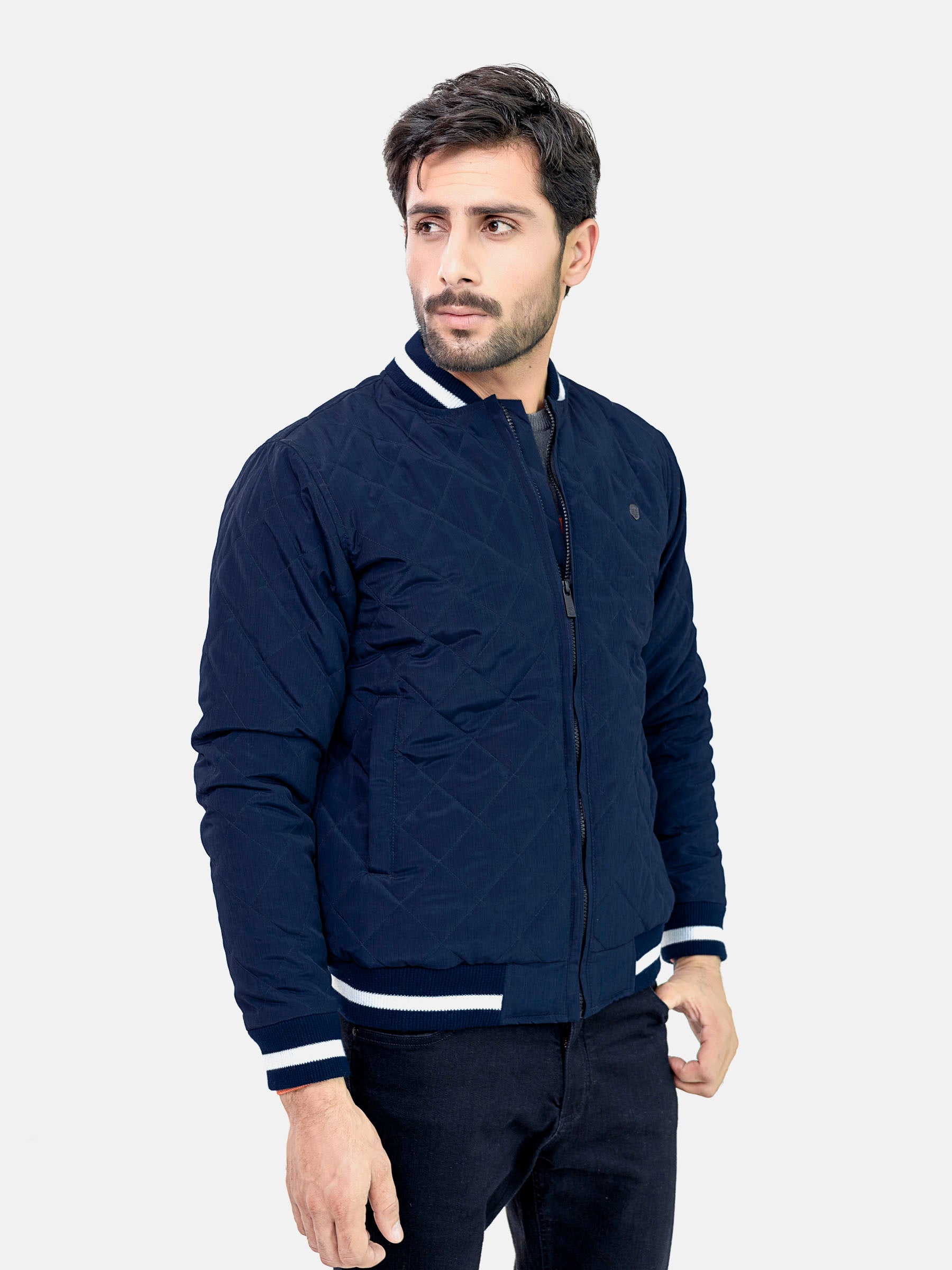 Navy Blue Quilted Sporty Bomber Jacket