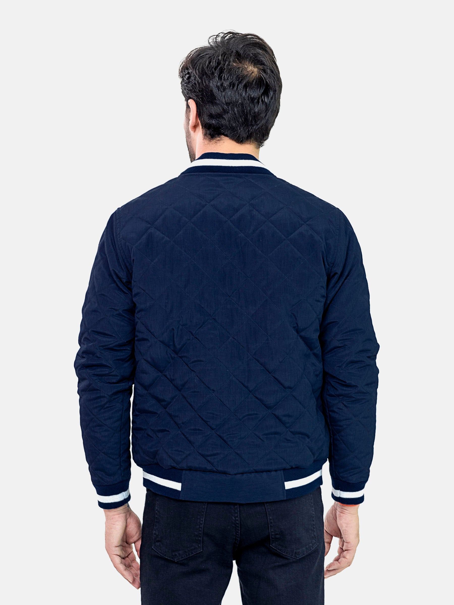 Navy Blue Quilted Sporty Bomber Jacket