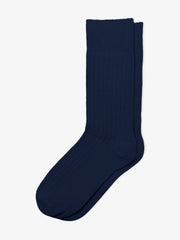 Navy Blue Ribbed Cotton Socks