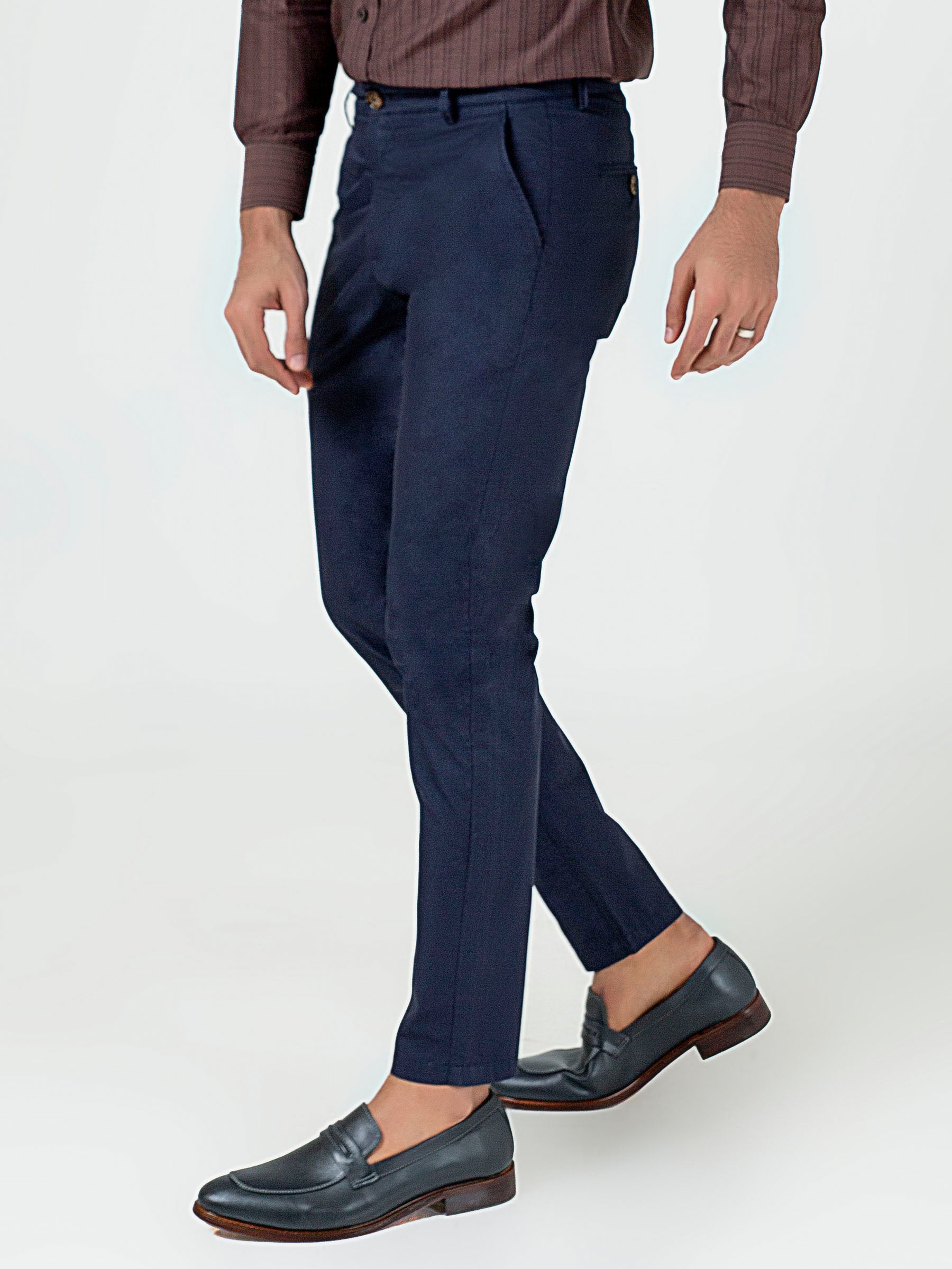 Navy Blue Satin Slimfit Chino