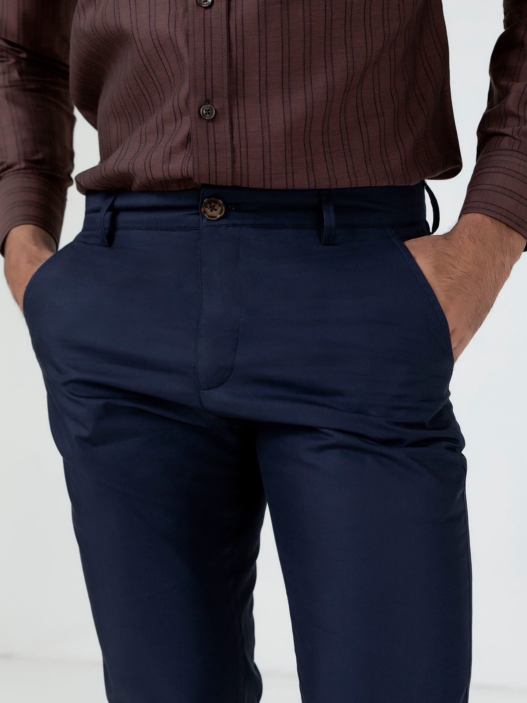 Navy Blue Satin Slimfit Chino