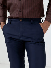 Navy Blue Satin Slimfit Chino