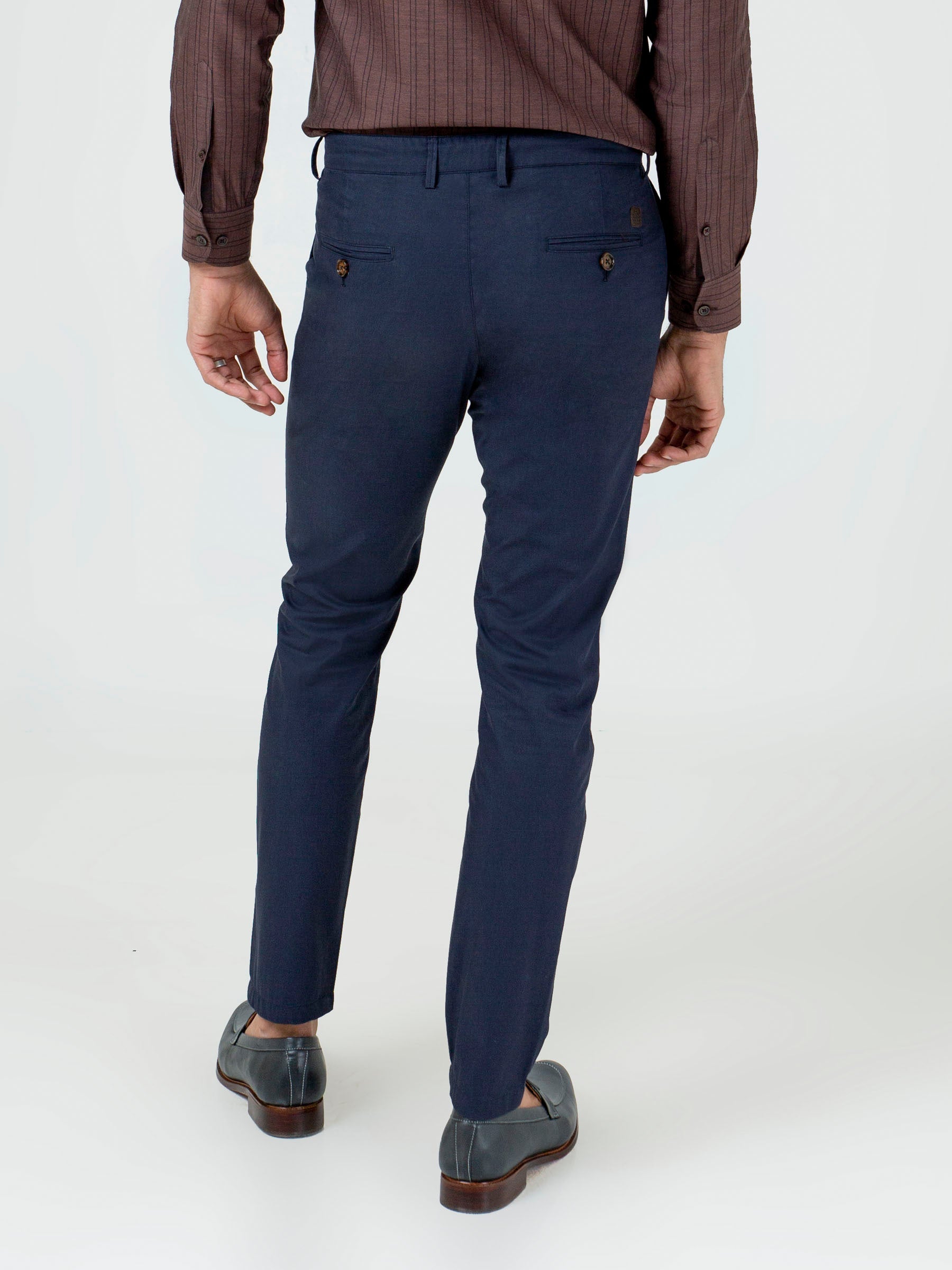 Navy Blue Satin Slimfit Chino