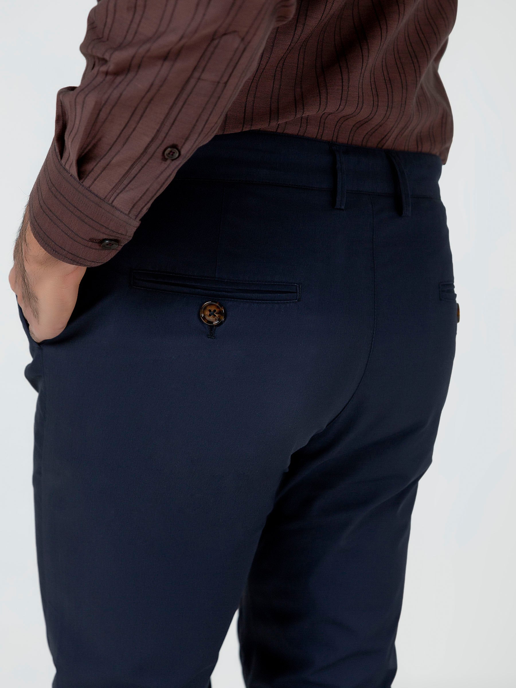 Navy Blue Satin Slimfit Chino