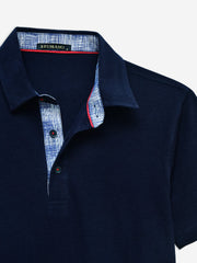 Navy Blue Self Collar Polo With Contrasting Detailing