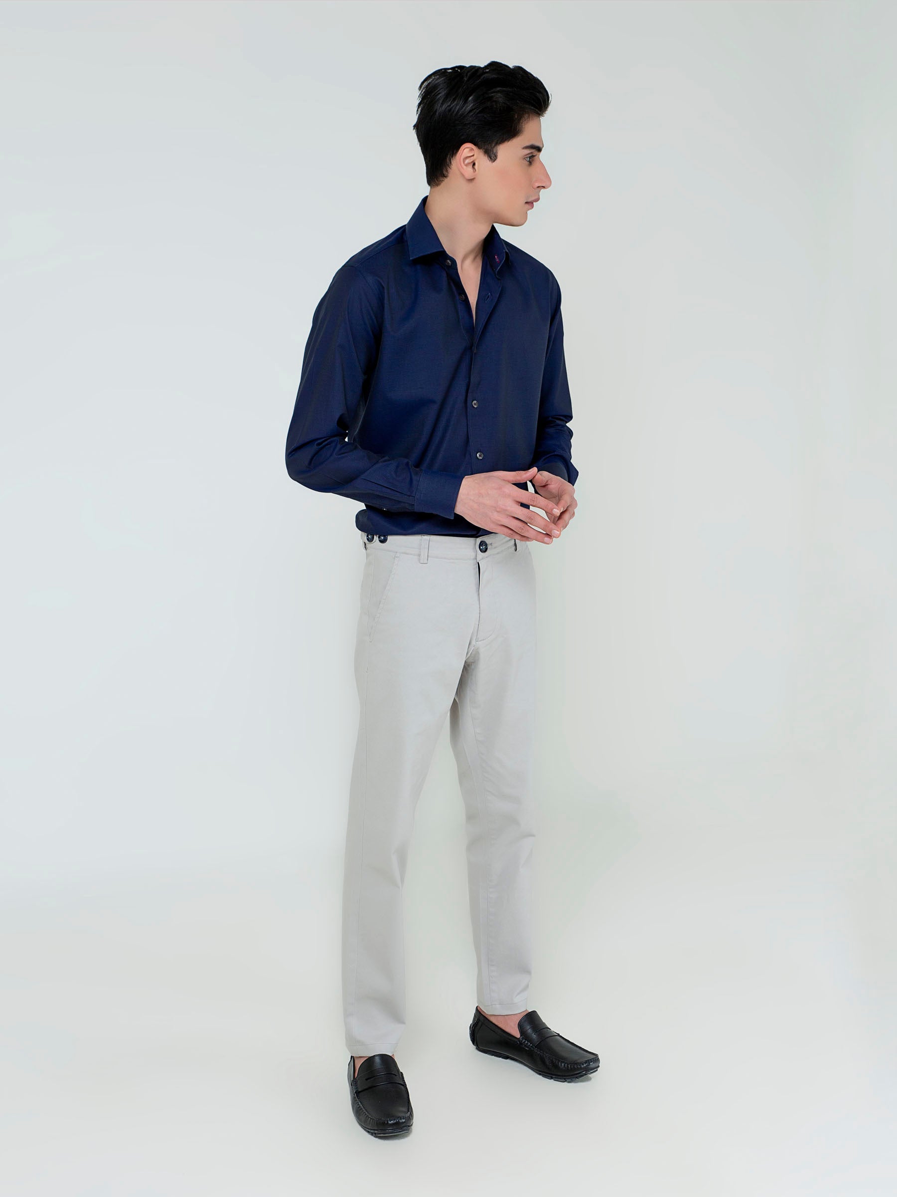 Navy Blue Self Striped Formal Shirt