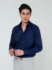Navy Blue Self Striped Formal Shirt