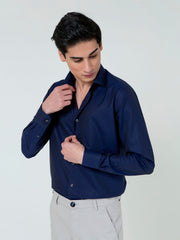 Navy Blue Self Striped Formal Shirt