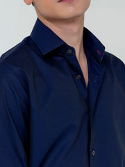 Navy Blue Self Striped Formal Shirt
