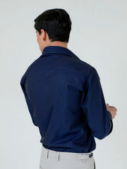 Navy Blue Self Striped Formal Shirt