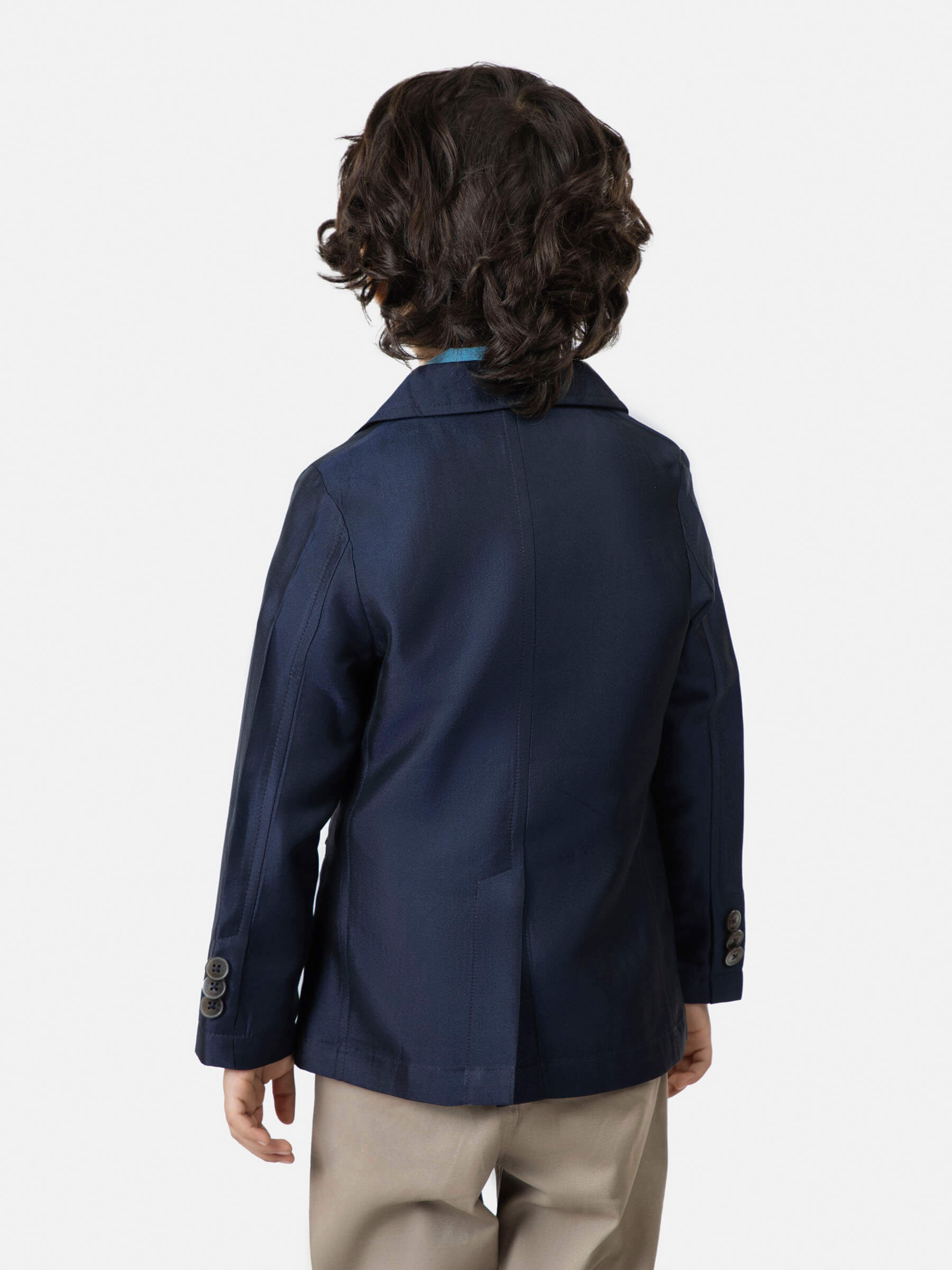 Navy Blue Silk Blended Kids Blazer