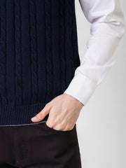 Navy Blue Sleeveless Cable Knitted Sweater