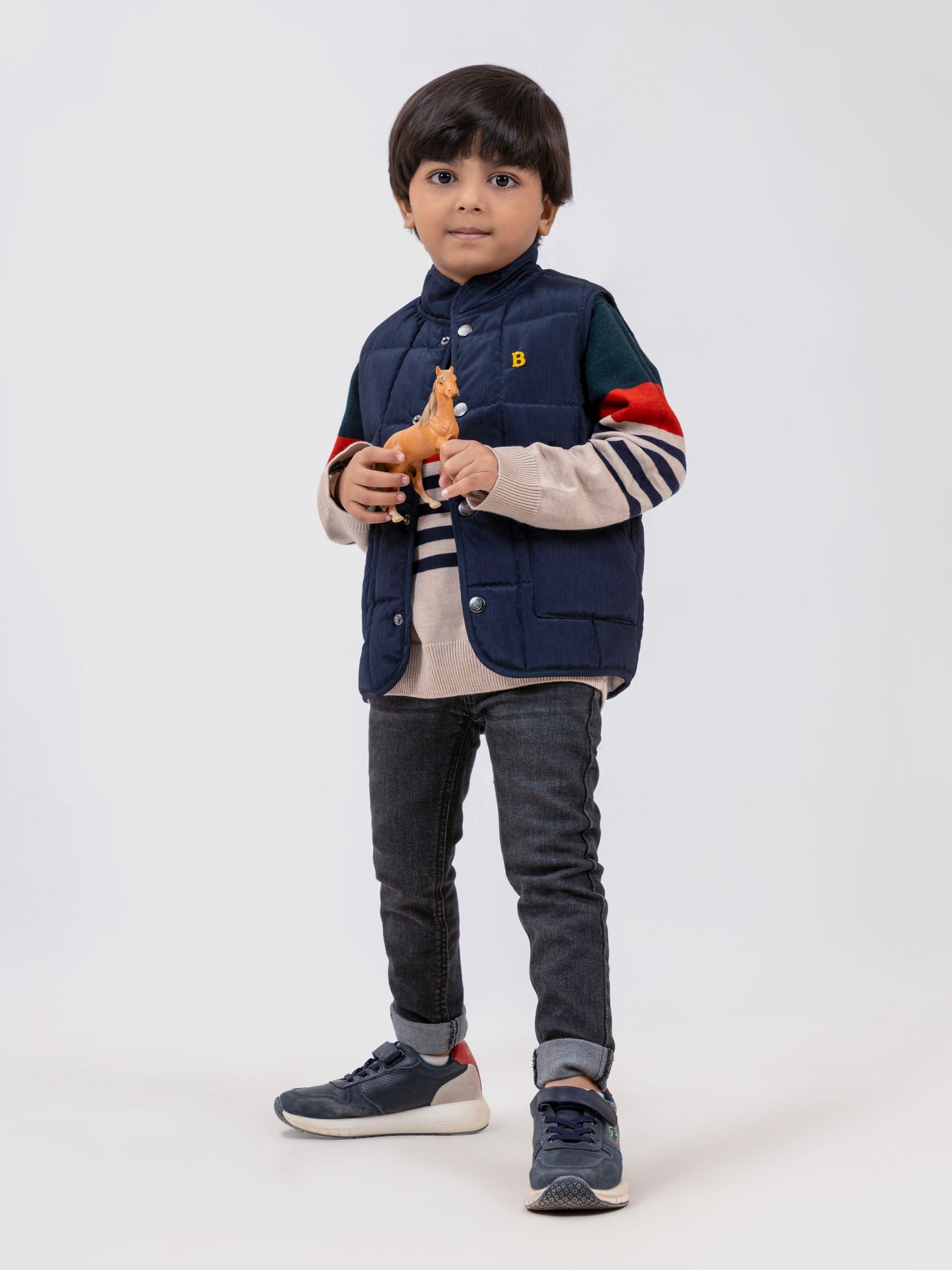 Navy Blue Sleeveless Quilted Casual Gilet