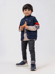 Navy Blue Sleeveless Quilted Casual Gilet