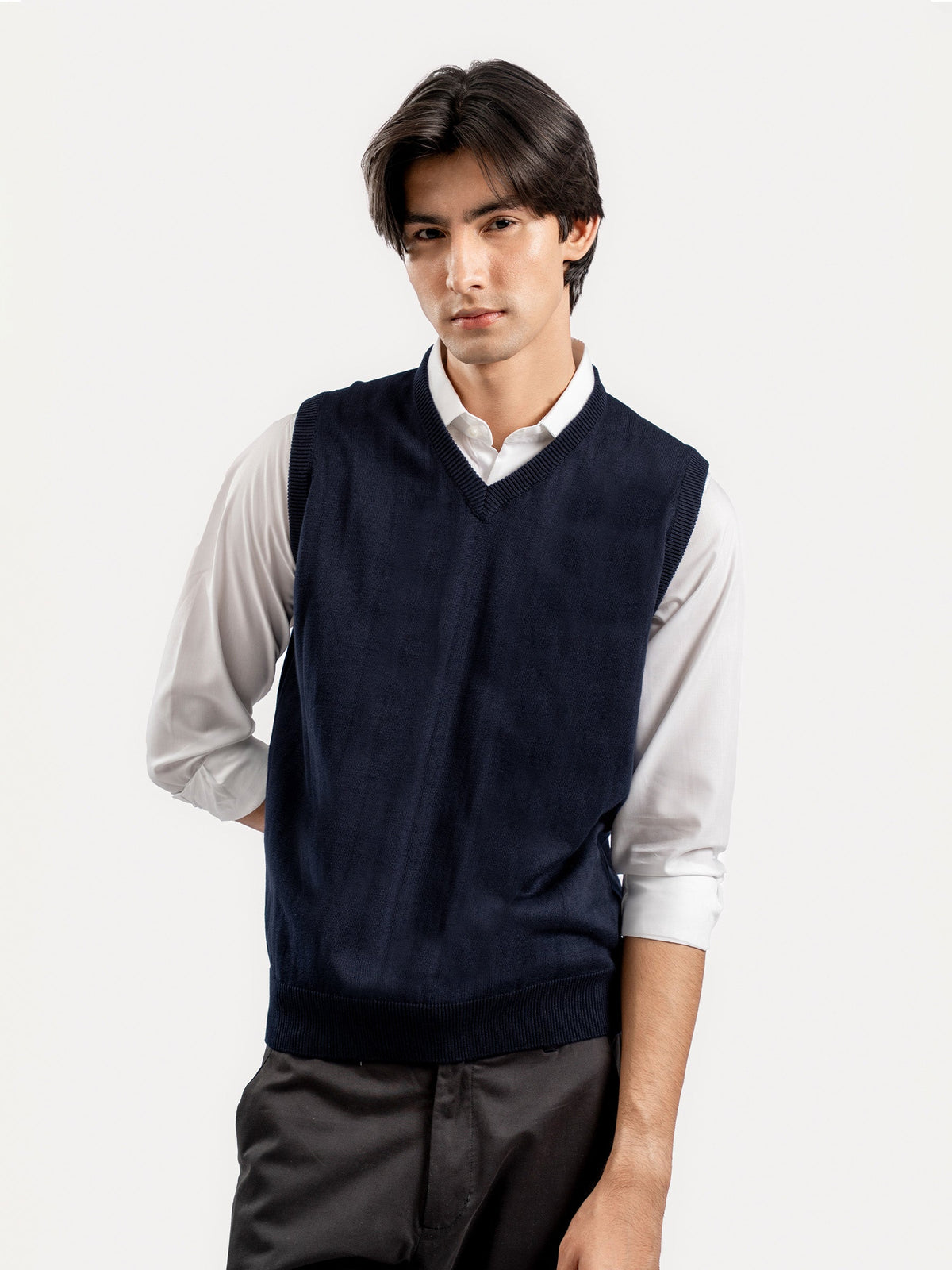 Navy Blue Sleeveless V-Neck Sweater