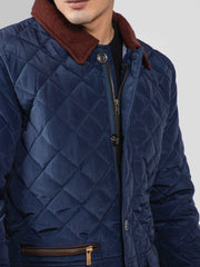 Navy Blue Sportsquilt Long Jacket With Collar