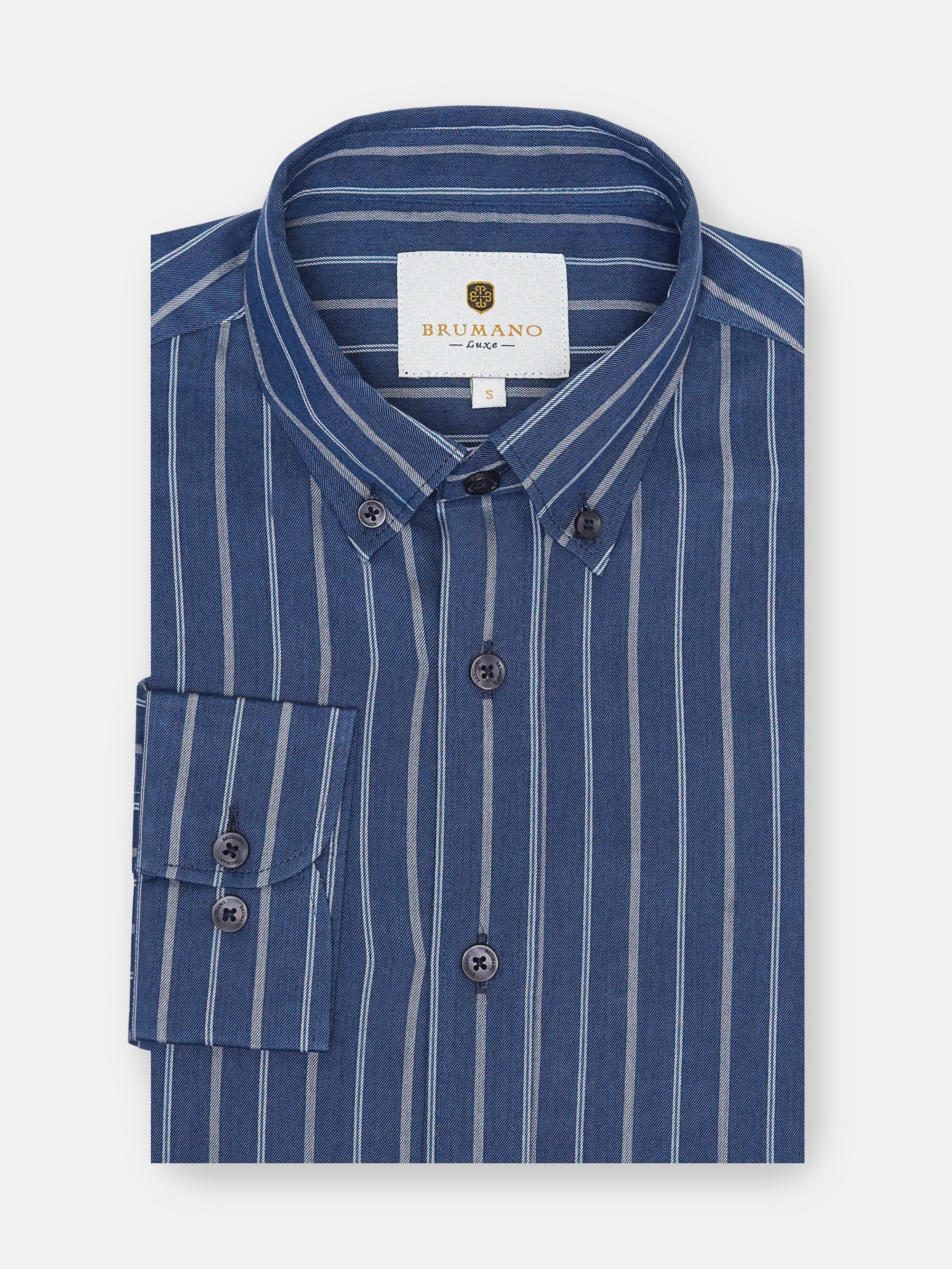 Navy Blue Striped Button Down Shirt
