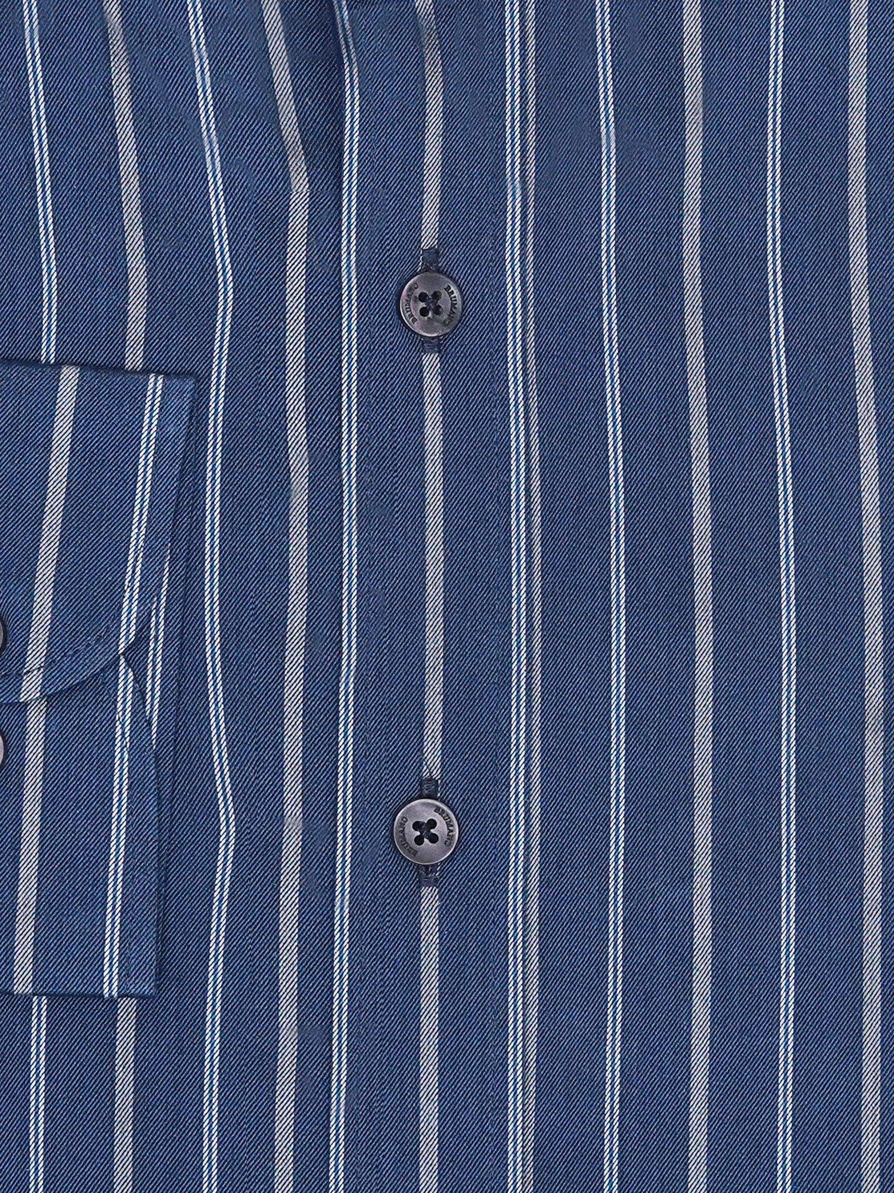 Navy Blue Striped Button Down Shirt