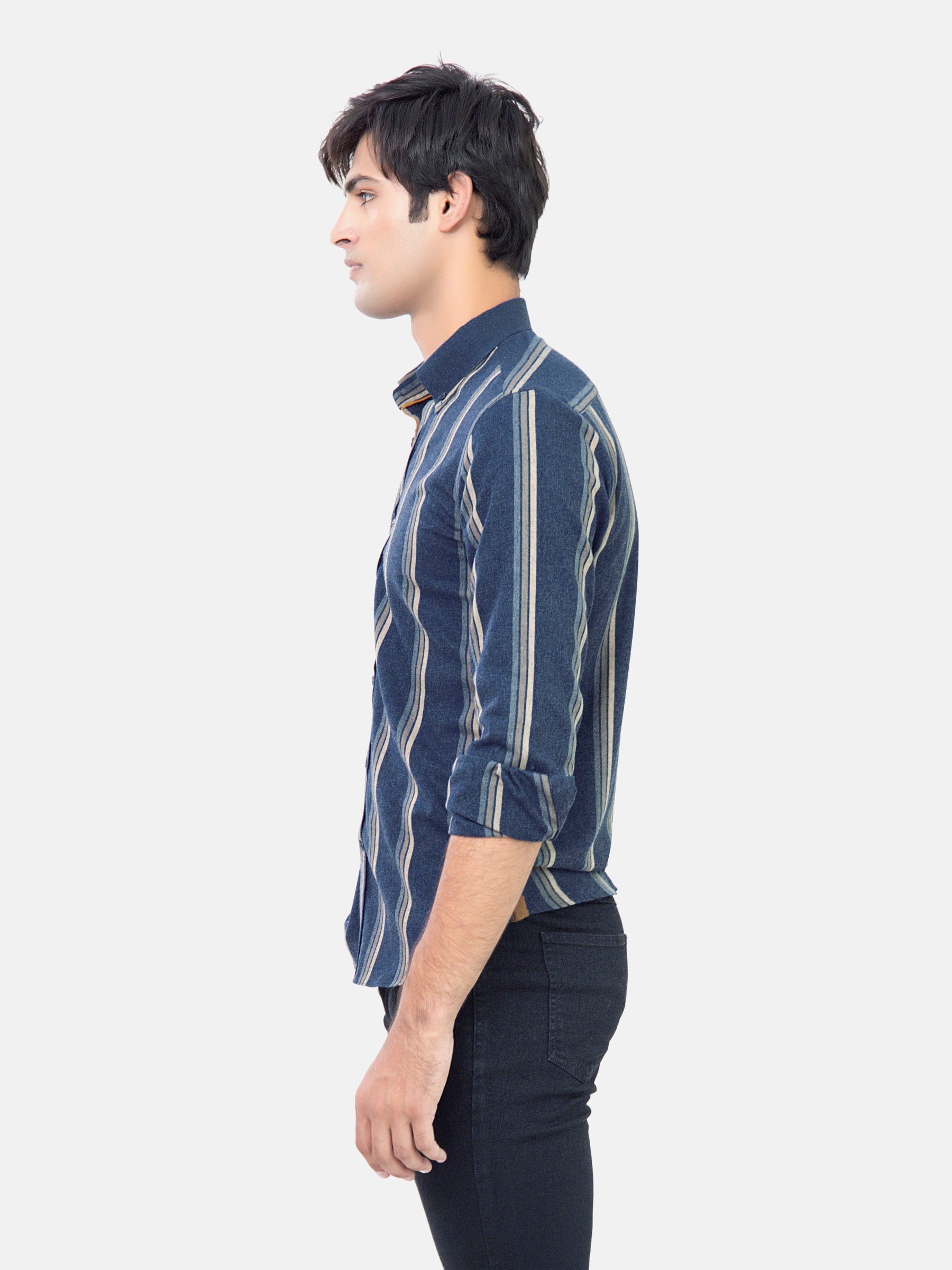 Navy Blue Striped Denim Shirt
