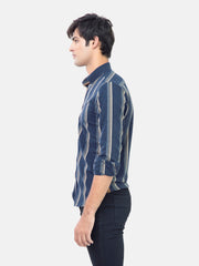 Navy Blue Striped Denim Shirt