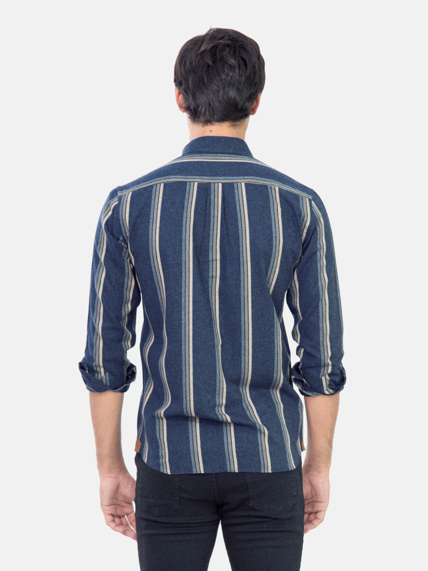 Navy Blue Striped Denim Shirt