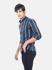 Navy Blue Striped Denim Shirt
