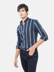 Navy Blue Striped Denim Shirt