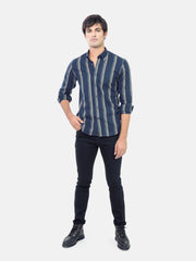 Navy Blue Striped Denim Shirt