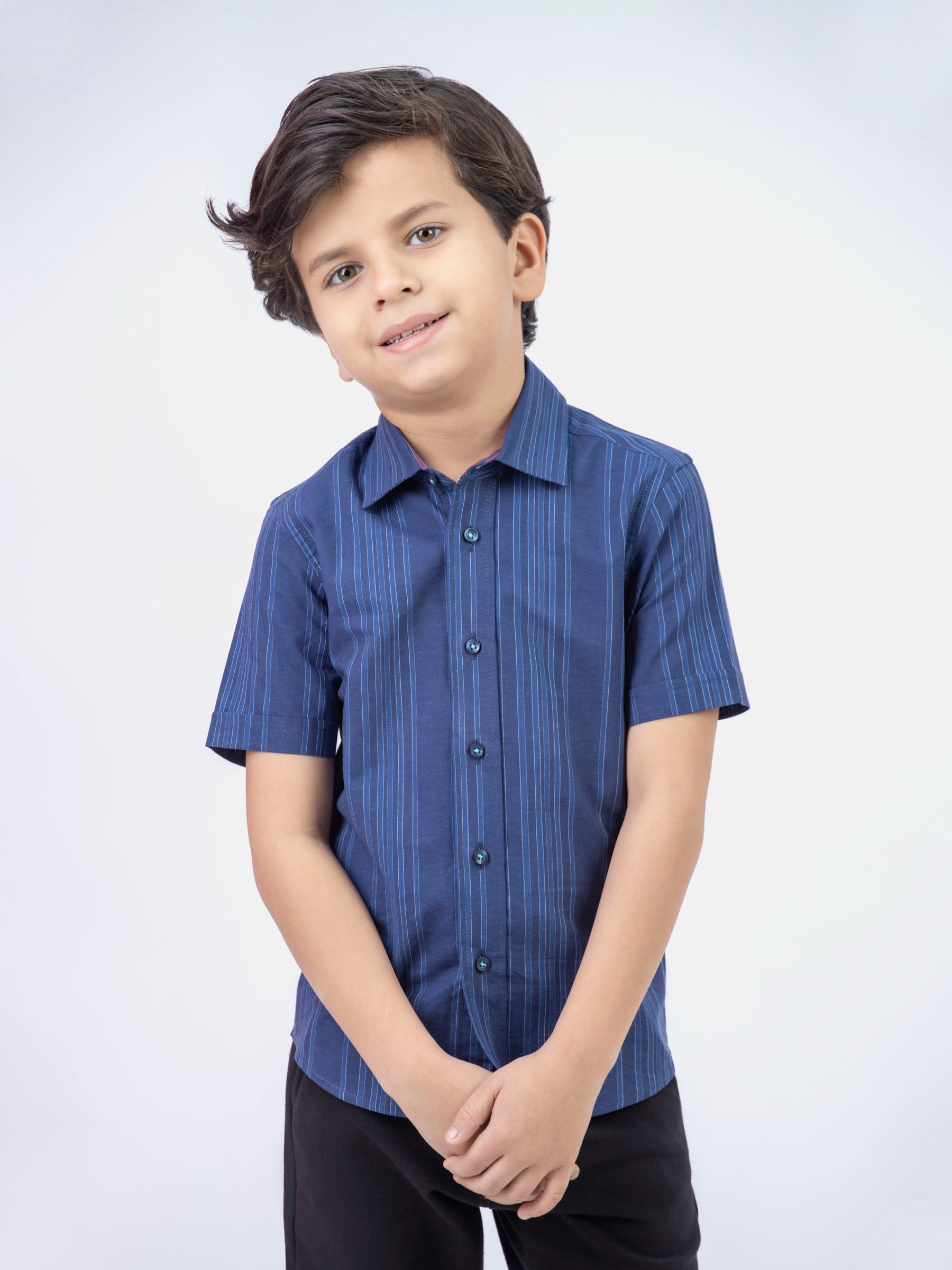 Navy Blue Striped Half Sleeve Casual Shirt