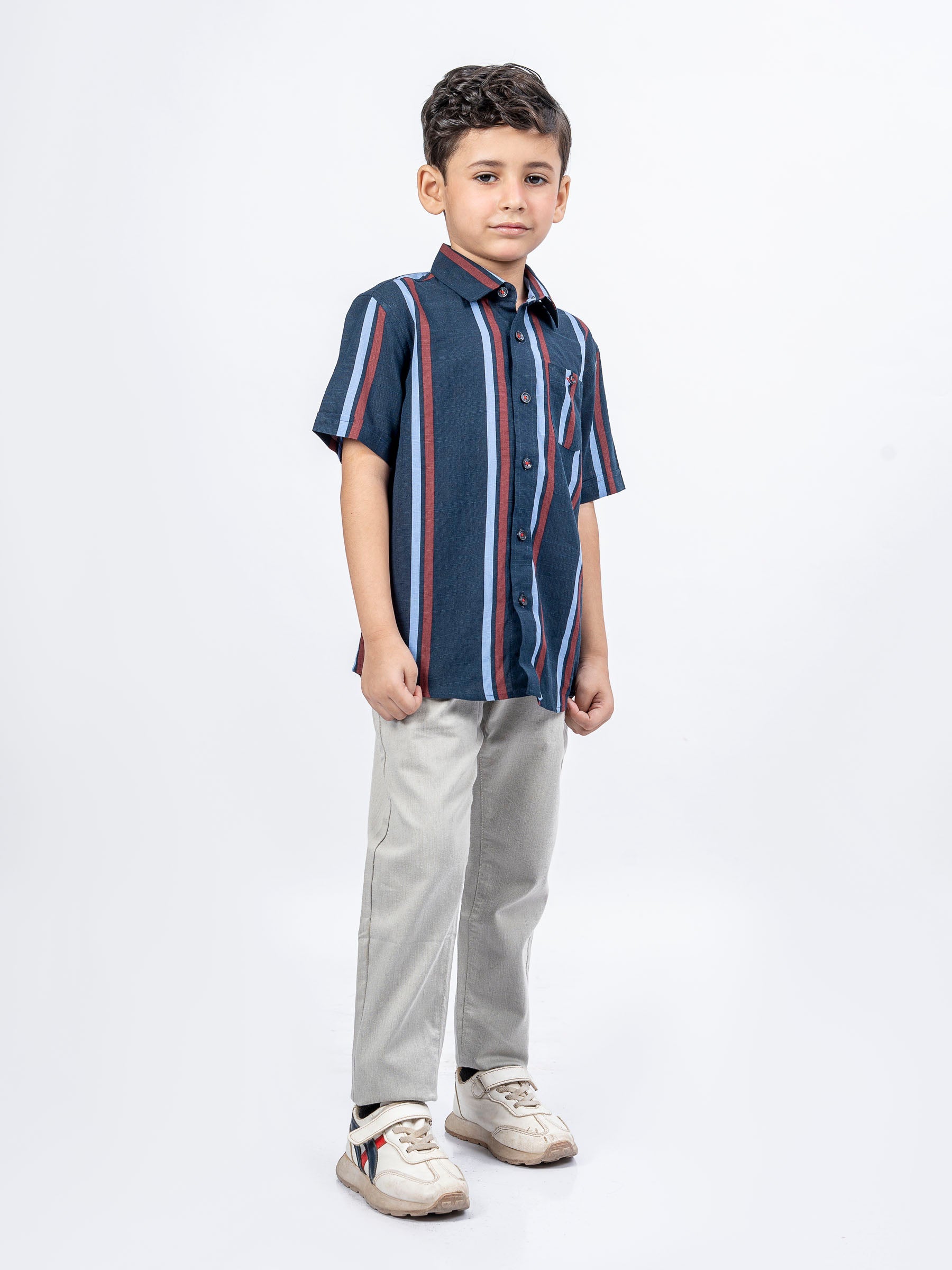 Navy Blue Striped Half Sleeve Casual Shirt