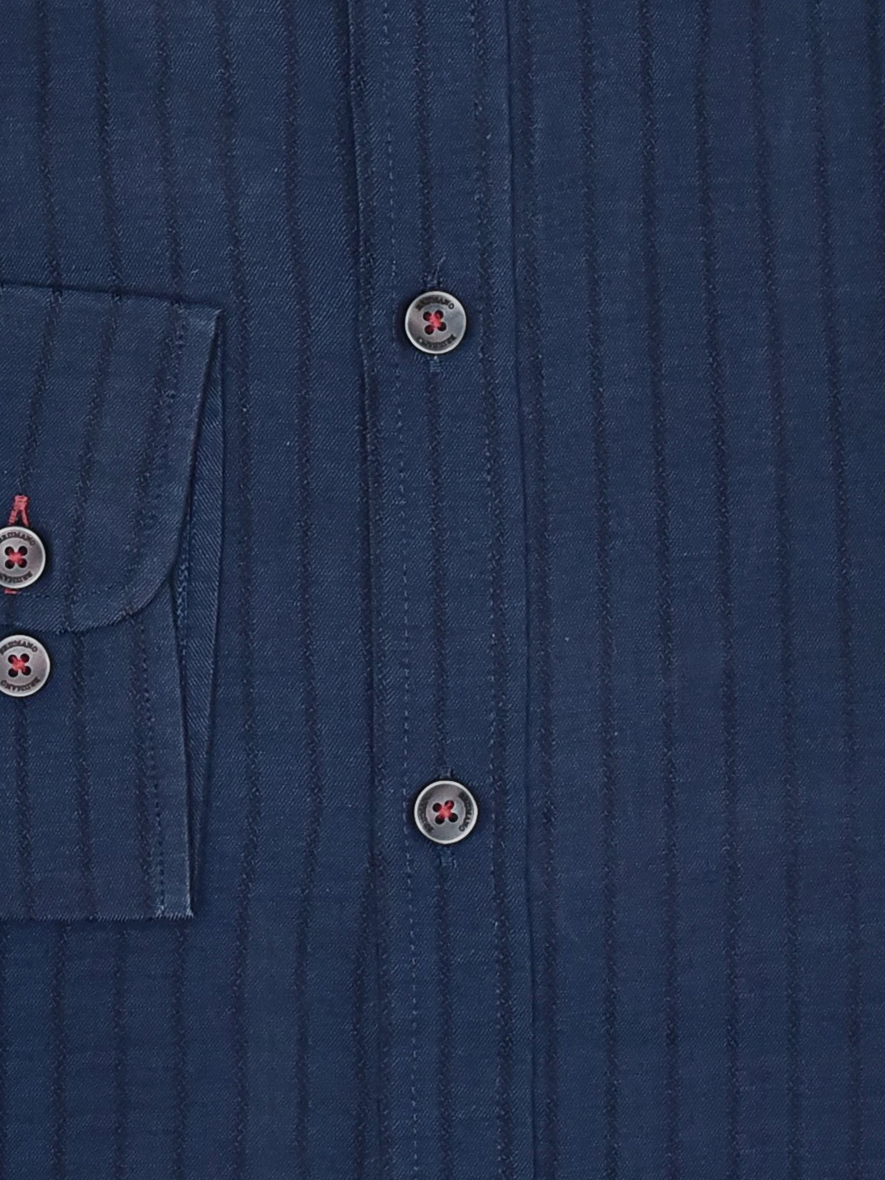 Navy Blue Structured Striped Shirt With Button Down Collar