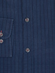 Navy Blue Structured Striped Shirt With Button Down Collar
