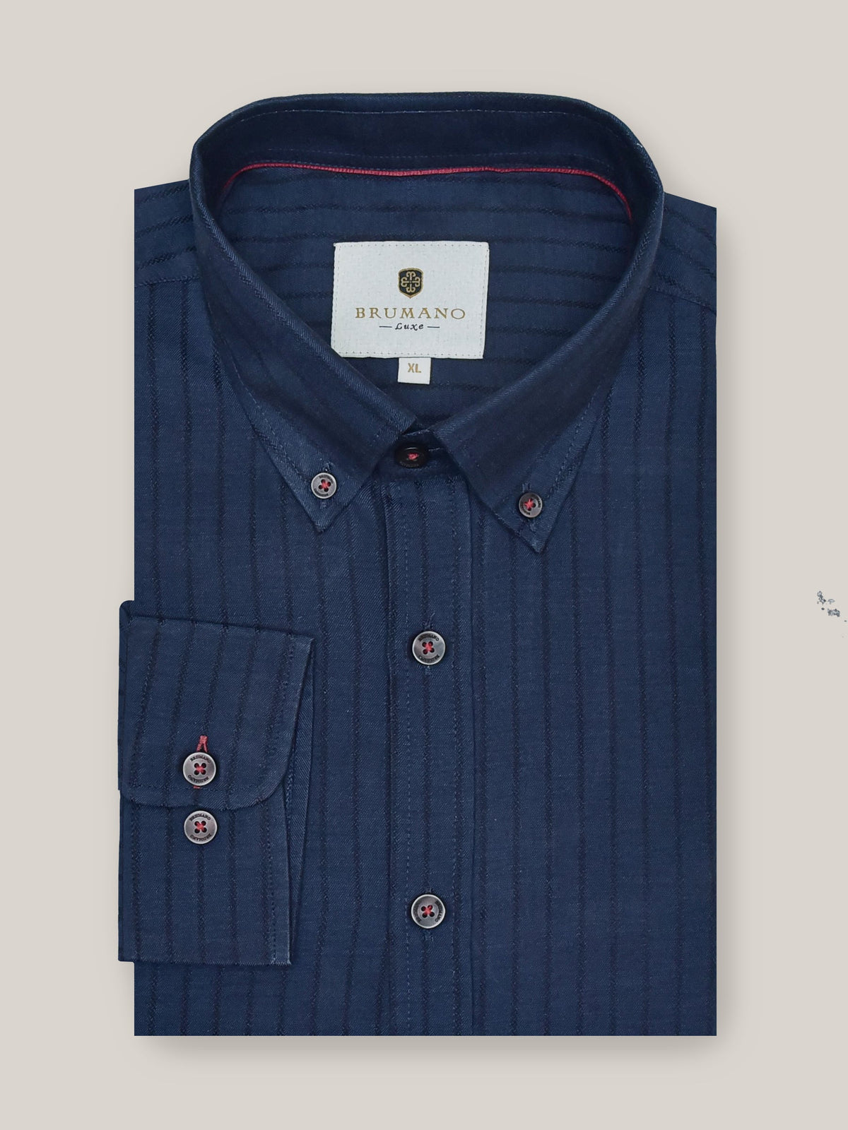 Navy Blue Structured Striped Shirt With Button Down Collar