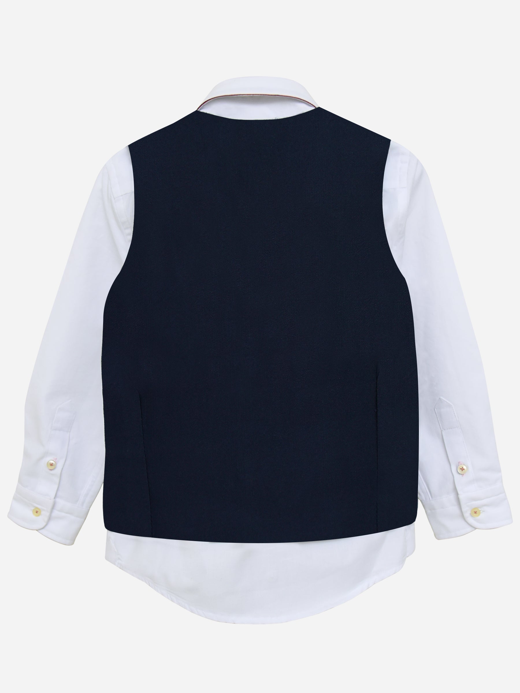 Navy Blue Twill Suit Vest With Bow