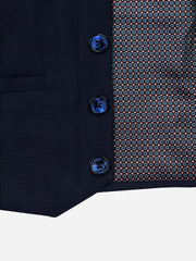 Navy Blue Twill Suit Vest With Bow