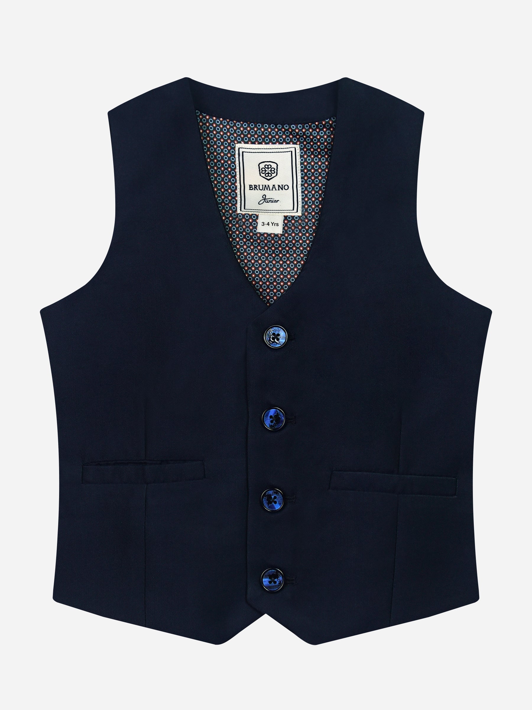 Navy Blue Twill Suit Vest With Bow