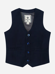 Navy Blue Twill Suit Vest With Bow