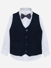 Navy Blue Twill Suit Vest With Bow