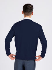 Navy Blue V-Neck Wool Blended Sweater