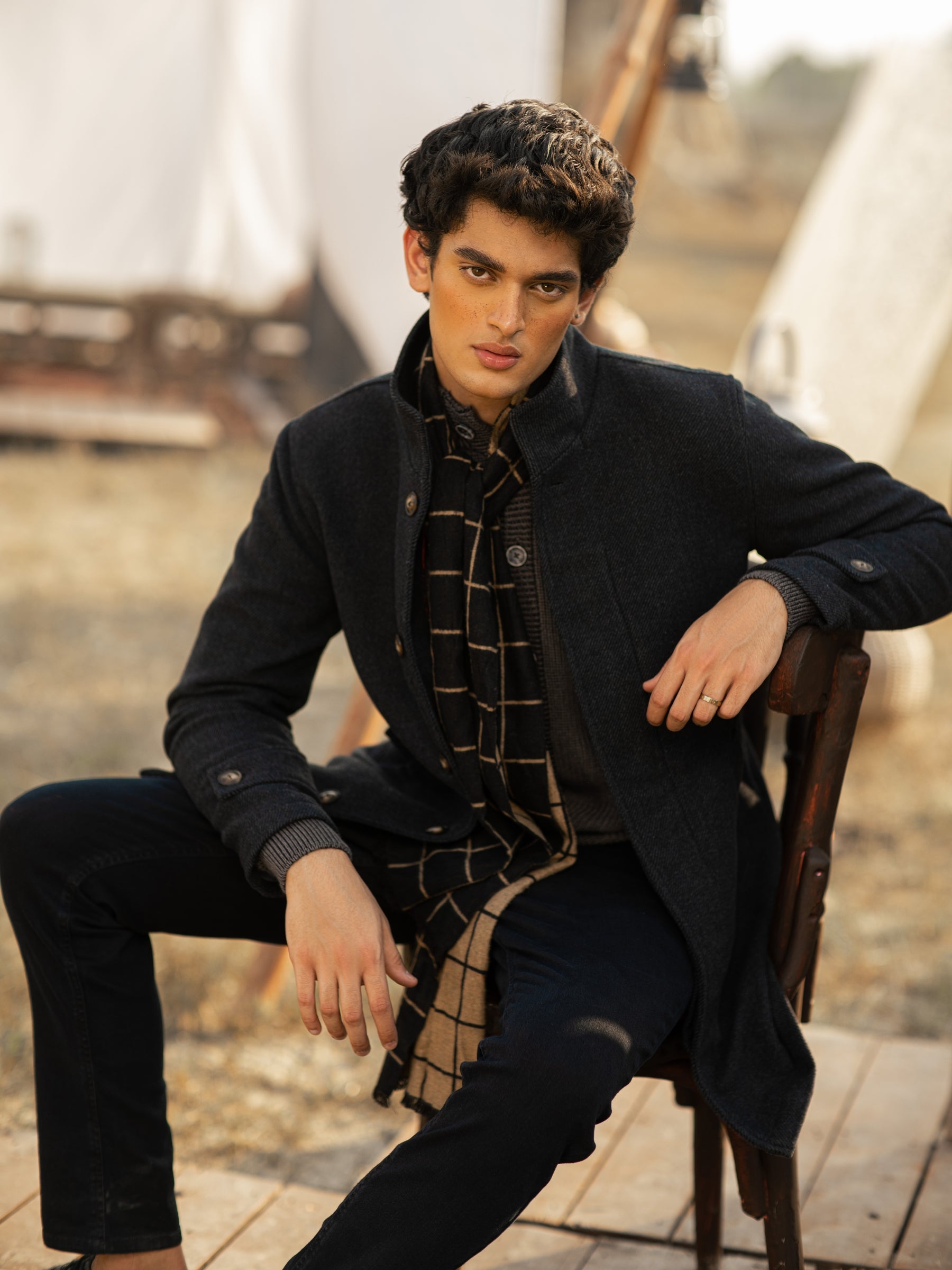 Navy Blue Wool Blended Long Coat - Limited Edition