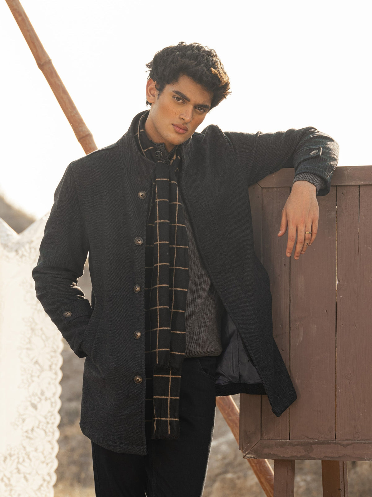 Navy Blue Wool Blended Long Coat - Limited Edition
