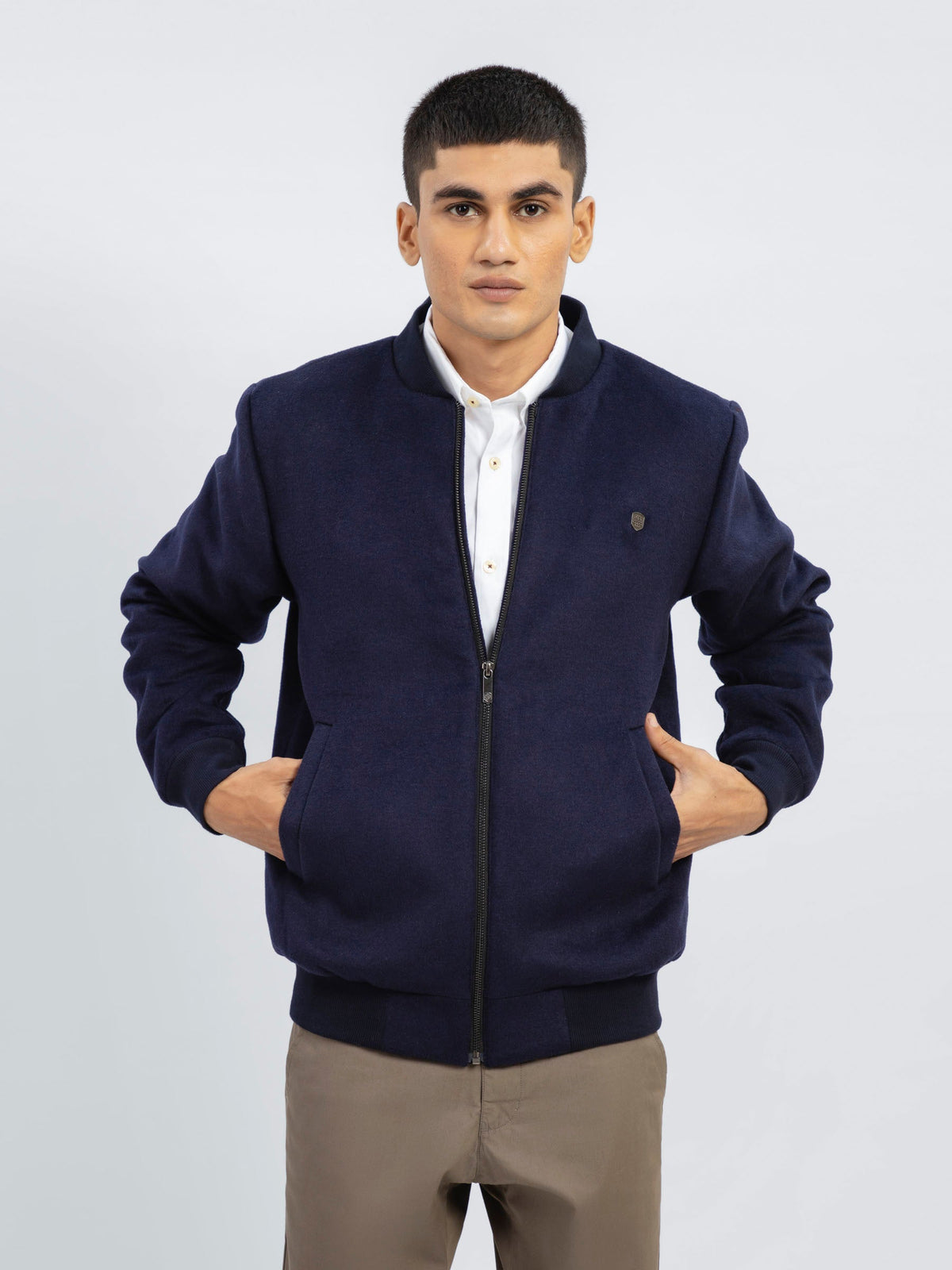 Navy Blue Wool Bomber Jacket - Limited Edition