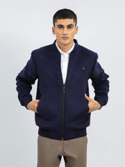 Navy Blue Wool Bomber Jacket - Limited Edition