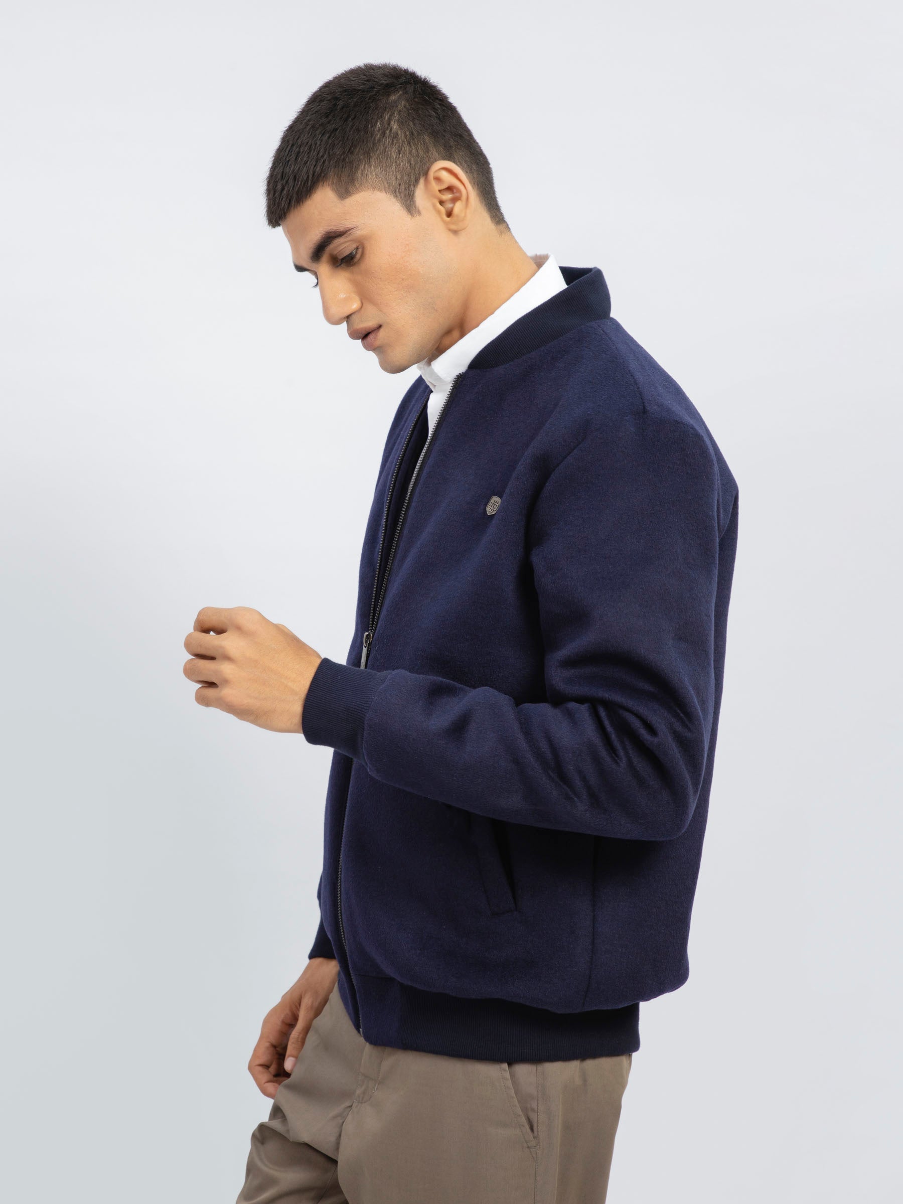 Navy Blue Wool Bomber Jacket - Limited Edition