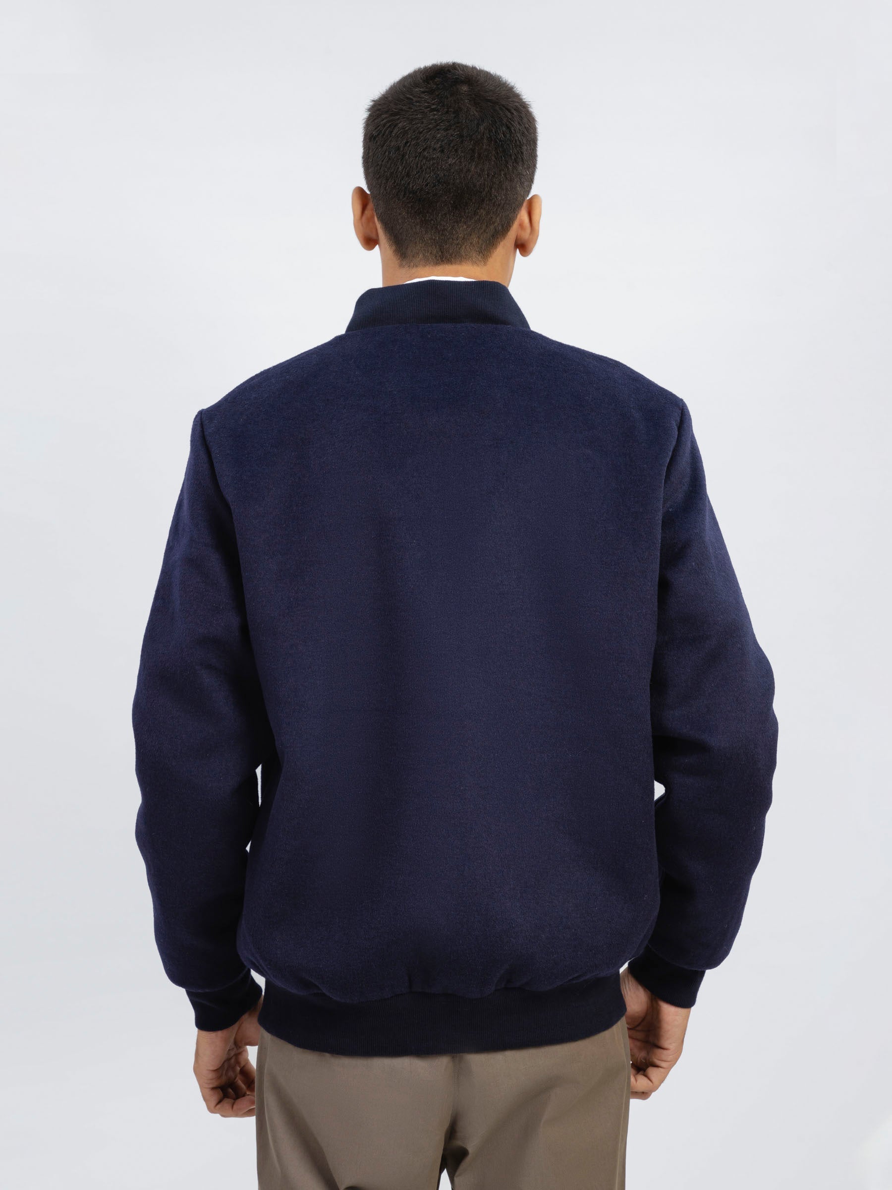 Navy Blue Wool Bomber Jacket - Limited Edition