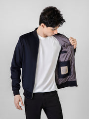Navy Blue Wool Bomber Jacket