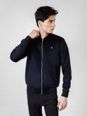 Navy Blue Wool Bomber Jacket