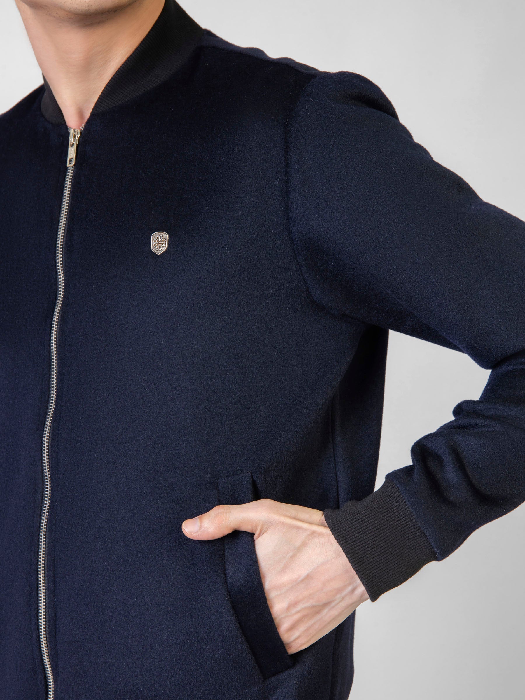Navy Blue Wool Bomber Jacket